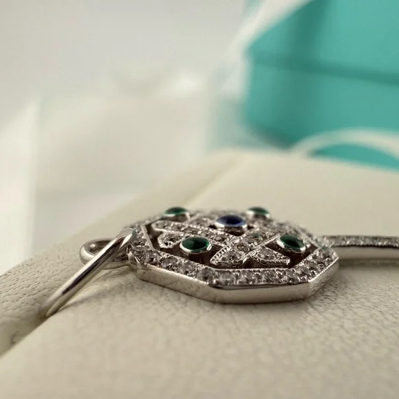 RARE Tiffany & Co. 18k Diamond Key with Enamel e in White Gold - Picture 9 of 12